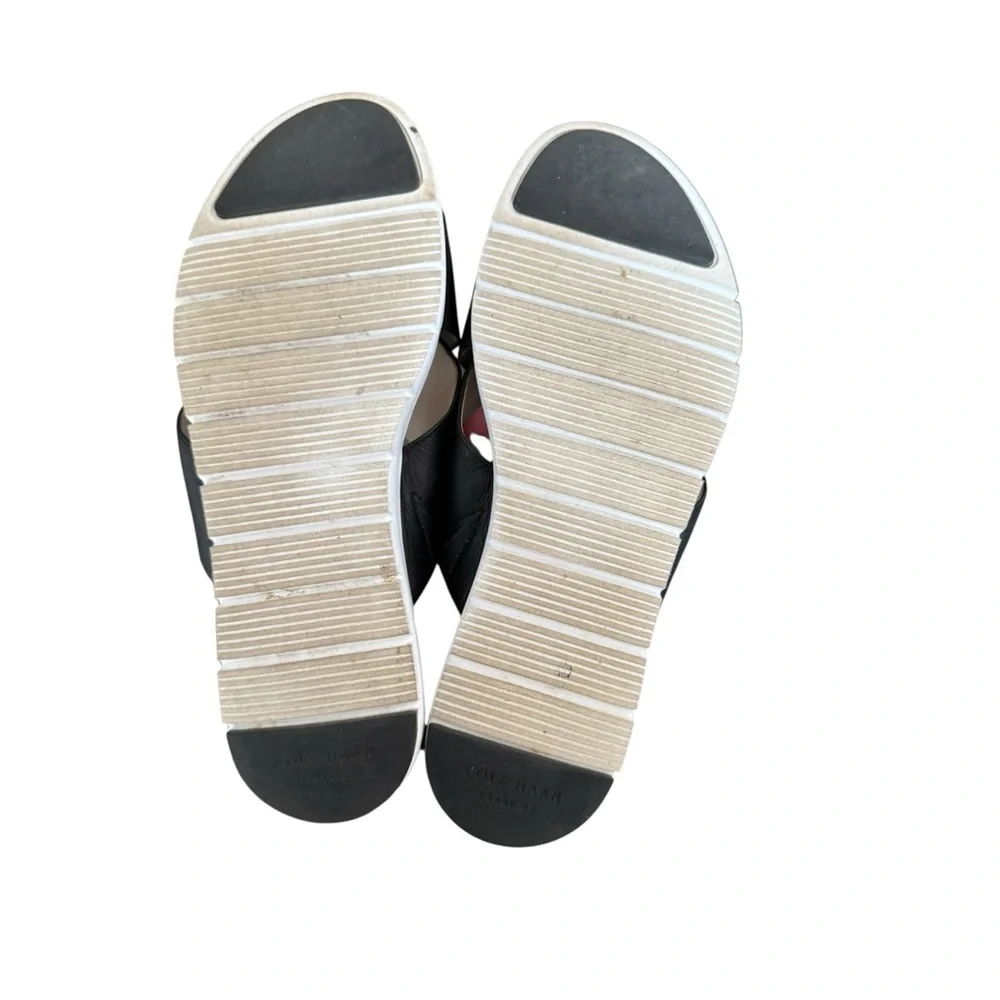 Cole Haan Women's Grand.OS Criss Cross Black Leather Slide Sandals 8.5